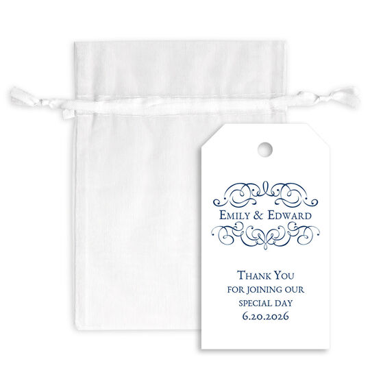 Ornate Scroll Hanging Gift Tags with Organza Bags